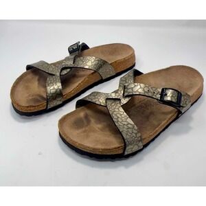 Birkenstock Birkis Metallic Stones Gold Crackle Leather Sandals EU 37 US 6 Birk
